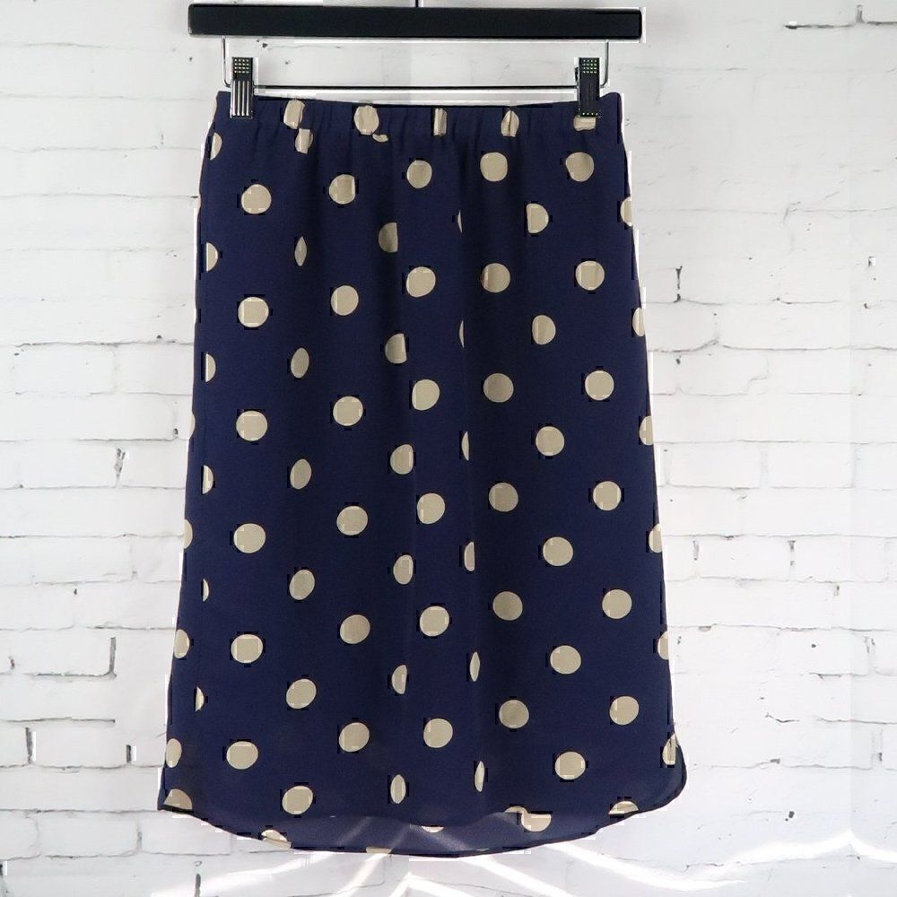 BROADWAY & BROOME BLUE WITH CREAM POLKA DOT MIDI SKIRT SIZE SMALL